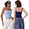 QINSEN Women’s Double Lined Basic Tank Top Adjustable Spaghetti Straps Sleeveless Camisole Shirts(Light Blue)