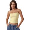QINSEN Women’s Double Lined Basic Tank Top Adjustable Spaghetti Straps Sleeveless Camisole Shirts(Light Yellow)