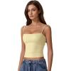 QINSEN Women’s Double Lined Basic Tank Top Adjustable Spaghetti Straps Sleeveless Camisole Shirts(Light Yellow)