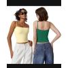 QINSEN Women’s Double Lined Basic Tank Top Adjustable Spaghetti Straps Sleeveless Camisole Shirts(Light Yellow)