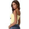 QINSEN Women’s Double Lined Basic Tank Top Adjustable Spaghetti Straps Sleeveless Camisole Shirts(Light Yellow)