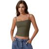 QINSEN Women’s Double Lined Basic Tank Top Adjustable Spaghetti Straps Sleeveless Camisole Shirts(Olive Green)