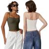 QINSEN Women’s Double Lined Basic Tank Top Adjustable Spaghetti Straps Sleeveless Camisole Shirts(Olive Green)