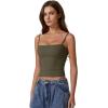 QINSEN Women’s Double Lined Basic Tank Top Adjustable Spaghetti Straps Sleeveless Camisole Shirts(Olive Green)