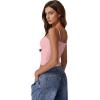 QINSEN Women’s Double Lined Basic Tank Top Adjustable Spaghetti Straps Sleeveless Camisole Shirts(Pink)