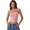 QINSEN Women’s Double Lined Basic Tank Top Adjustable Spaghetti Straps Sleeveless Camisole Shirts(Pink)