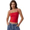 QINSEN Women’s Double Lined Basic Tank Top Adjustable Spaghetti Straps Sleeveless Camisole Shirts(Red)