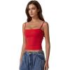 QINSEN Women’s Double Lined Basic Tank Top Adjustable Spaghetti Straps Sleeveless Camisole Shirts(Red)