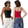 QINSEN Women’s Double Lined Basic Tank Top Adjustable Spaghetti Straps Sleeveless Camisole Shirts(Red)