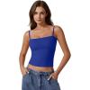 QINSEN Women’s Double Lined Basic Tank Top Adjustable Spaghetti Straps Sleeveless Camisole Shirts(Sapphire)