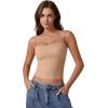 QINSEN Women’s Double Lined Basic Tank Top Adjustable Spaghetti Straps Sleeveless Camisole Shirts(Tan)
