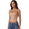 QINSEN Women’s Double Lined Basic Tank Top Adjustable Spaghetti Straps Sleeveless Camisole Shirts(Tan)