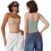 QINSEN Women’s Double Lined Basic Tank Top Adjustable Spaghetti Straps Sleeveless Camisole Shirts(Tan)
