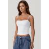QINSEN Women’s Double Lined Basic Tank Top Adjustable Spaghetti Straps Sleeveless Camisole Shirts(White)