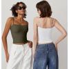 QINSEN Women’s Double Lined Basic Tank Top Adjustable Spaghetti Straps Sleeveless Camisole Shirts(White)