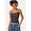 QINSEN Women’s Double Lined Basic Tank Top Adjustable Spaghetti Straps Sleeveless Camisole Shirts(White Polka Dots)