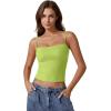 QINSEN Women’s Double Lined Basic Tank Top Adjustable Spaghetti Straps Sleeveless Camisole Shirts(Wild Lime)