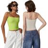 QINSEN Women’s Double Lined Basic Tank Top Adjustable Spaghetti Straps Sleeveless Camisole Shirts(Wild Lime)