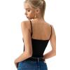 QINSEN Womens Double Lined Tank Tops Boat Neck Adjustable Spaghetti Straps Bodycon Camisole Shirts(Black)