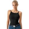 QINSEN Womens Double Lined Tank Tops Boat Neck Adjustable Spaghetti Straps Bodycon Camisole Shirts(Black)