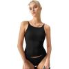 QINSEN Womens Double Lined Tank Tops Boat Neck Adjustable Spaghetti Straps Bodycon Camisole Shirts(Black)