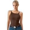 QINSEN Womens Double Lined Tank Tops Boat Neck Adjustable Spaghetti Straps Bodycon Camisole Shirts(Brown)