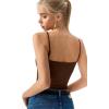 QINSEN Womens Double Lined Tank Tops Boat Neck Adjustable Spaghetti Straps Bodycon Camisole Shirts(Brown)