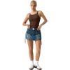 QINSEN Womens Double Lined Tank Tops Boat Neck Adjustable Spaghetti Straps Bodycon Camisole Shirts(Brown)