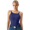 QINSEN Womens Double Lined Tank Tops Boat Neck Adjustable Spaghetti Straps Bodycon Camisole Shirts(Navy Blue)
