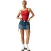 QINSEN Womens Double Lined Tank Tops Boat Neck Adjustable Spaghetti Straps Bodycon Camisole Shirts(Red)