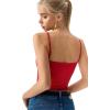 QINSEN Womens Double Lined Tank Tops Boat Neck Adjustable Spaghetti Straps Bodycon Camisole Shirts(Red)