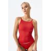 QINSEN Womens Double Lined Tank Tops Boat Neck Adjustable Spaghetti Straps Bodycon Camisole Shirts(Red)