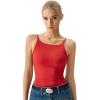 QINSEN Womens Double Lined Tank Tops Boat Neck Adjustable Spaghetti Straps Bodycon Camisole Shirts(Red)