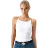 QINSEN Womens Double Lined Tank Tops Boat Neck Adjustable Spaghetti Straps Bodycon Camisole Shirts(White)