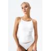 QINSEN Womens Double Lined Tank Tops Boat Neck Adjustable Spaghetti Straps Bodycon Camisole Shirts(White)