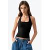 QINSEN Womens Halter Top Double Lined Tank Top Sleeveless Open Back Slim fit Going Out Tops(Black)