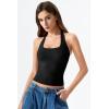 QINSEN Womens Halter Top Double Lined Tank Top Sleeveless Open Back Slim fit Going Out Tops(Black)
