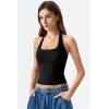 QINSEN Womens Halter Top Double Lined Tank Top Sleeveless Open Back Slim fit Going Out Tops(Black)
