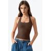 QINSEN Womens Halter Top Double Lined Tank Top Sleeveless Open Back Slim fit Going Out Tops(Brown)
