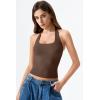 QINSEN Womens Halter Top Double Lined Tank Top Sleeveless Open Back Slim fit Going Out Tops(Brown)