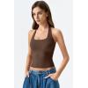 QINSEN Womens Halter Top Double Lined Tank Top Sleeveless Open Back Slim fit Going Out Tops(Brown)