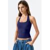 QINSEN Womens Halter Top Double Lined Tank Top Sleeveless Open Back Slim fit Going Out Tops(Estate Blue)