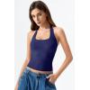 QINSEN Womens Halter Top Double Lined Tank Top Sleeveless Open Back Slim fit Going Out Tops(Estate Blue)