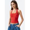 QINSEN Womens Halter Top Double Lined Tank Top Sleeveless Open Back Slim fit Going Out Tops(Fairy Red)