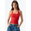 QINSEN Womens Halter Top Double Lined Tank Top Sleeveless Open Back Slim fit Going Out Tops(Fairy Red)