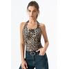 QINSEN Womens Halter Top Double Lined Tank Top Sleeveless Open Back Slim fit Going Out Tops(Leopard)