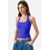 QINSEN Womens Halter Top Double Lined Tank Top Sleeveless Open Back Slim fit Going Out Tops(Sapphire Blue)