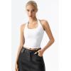 QINSEN Womens Halter Top Double Lined Tank Top Sleeveless Open Back Slim fit Going Out Tops(White)