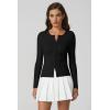 QINSEN Womens Long Sleeve Crewneck Cardigan Sweater Lightweight Button Down Knit Tops Outerwear(Black)