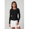 QINSEN Womens Long Sleeve Crewneck Cardigan Sweater Lightweight Button Down Knit Tops Outerwear(Black)